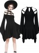 Gothic Black Knitted Spider Web Shape Collar Long Sleeve Dress
