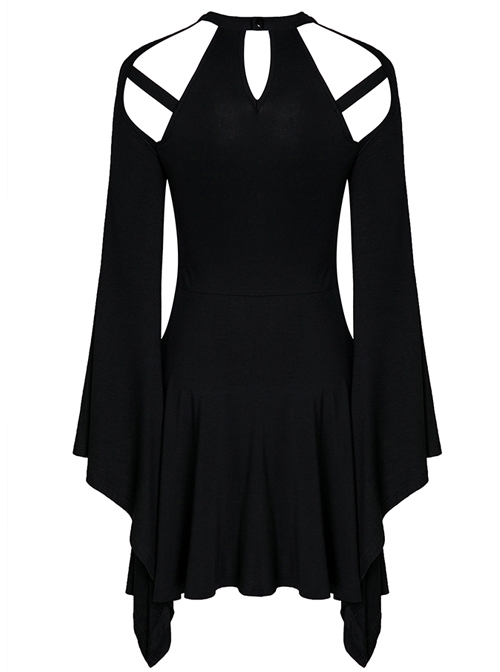 Gothic Black Knitted Spider Web Shape Collar Long Sleeve Dress