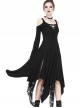 Gothic Black Knitted Off Shoulder Irregular Hem Long Sleeve Long Dress