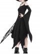Gothic Black Knitted Off Shoulder Irregular Hem Long Sleeve Long Dress