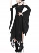 Gothic Black Knitted Off Shoulder Irregular Hem Long Sleeve Long Dress