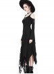 Gothic Black Knitted Off Shoulder Irregular Hem Long Sleeve Long Dress