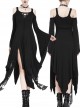 Gothic Black Knitted Off Shoulder Irregular Hem Long Sleeve Long Dress