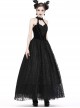 Gothic Black Noble Velvet Lace Embroidery Backless Long Dress