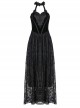 Gothic Black Noble Velvet Lace Embroidery Backless Long Dress