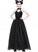 Gothic Black Noble Velvet Lace Embroidery Backless Long Dress