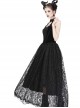 Gothic Black Noble Velvet Lace Embroidery Backless Long Dress