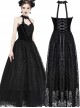 Gothic Black Noble Velvet Lace Embroidery Backless Long Dress