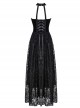 Gothic Black Noble Velvet Lace Embroidery Backless Long Dress