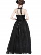 Gothic Black Noble Velvet Lace Embroidery Backless Long Dress