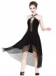 Gothic Mesh Lace Hem Black Knitted Sexy PU Sling Dress