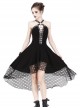 Gothic Mesh Lace Hem Black Knitted Sexy PU Sling Dress