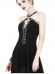 Gothic Mesh Lace Hem Black Knitted Sexy PU Sling Dress