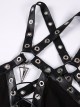 Gothic Mesh Lace Hem Black Knitted Sexy PU Sling Dress