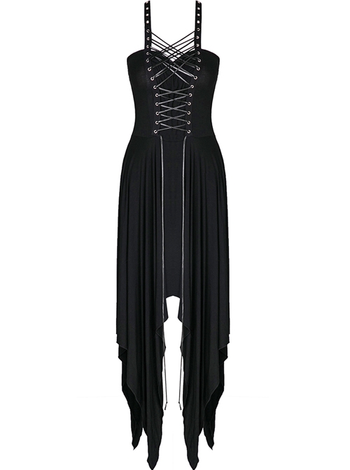 Black Interlaced Rope Design Irregular Hem Gothic Knitted Dress