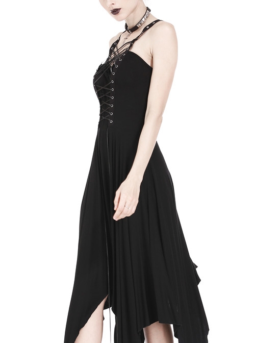Black Interlaced Rope Design Irregular Hem Gothic Knitted Dress