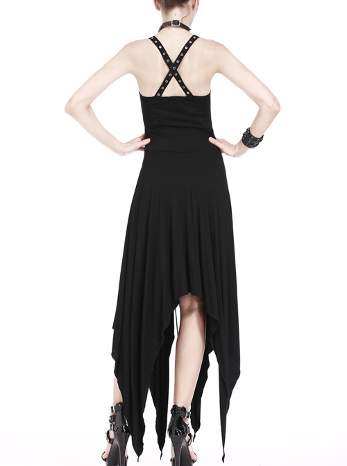 Black Interlaced Rope Design Irregular Hem Gothic Knitted Dress