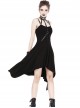 Black Rivet Neck Tapes Irregular Hem Gothic Knitted Dress