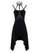 Black Rivet Neck Tapes Irregular Hem Gothic Knitted Dress