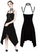 Black Rivet Neck Tapes Irregular Hem Gothic Knitted Dress