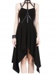 Black Rivet Neck Tapes Irregular Hem Gothic Knitted Dress