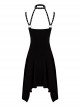 Black Rivet Neck Tapes Irregular Hem Gothic Knitted Dress