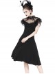 Gothic Black Sexy Rose Flower Lace Knitted Dress