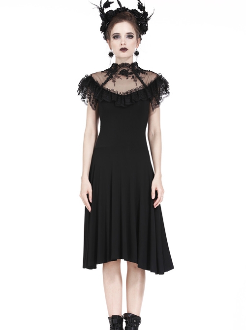 Gothic Black Sexy Rose Flower Lace Knitted Dress