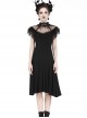 Gothic Black Sexy Rose Flower Lace Knitted Dress