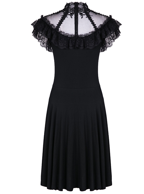 Gothic Black Sexy Rose Flower Lace Knitted Dress