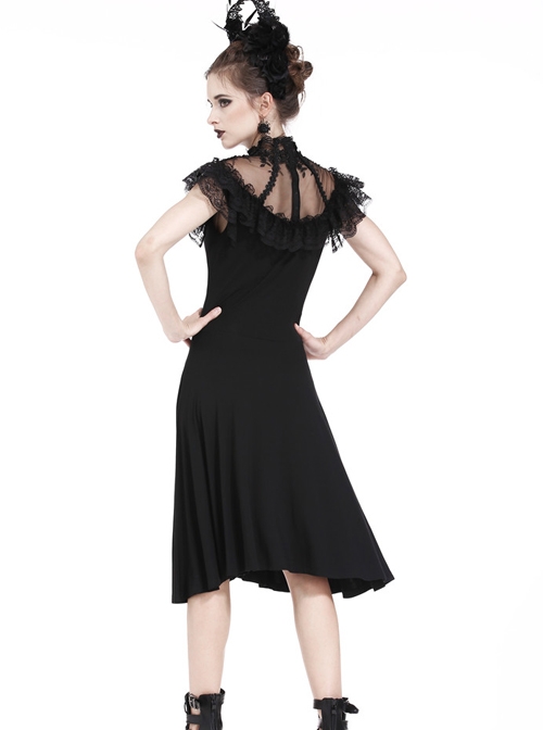 Gothic Black Sexy Rose Flower Lace Knitted Dress