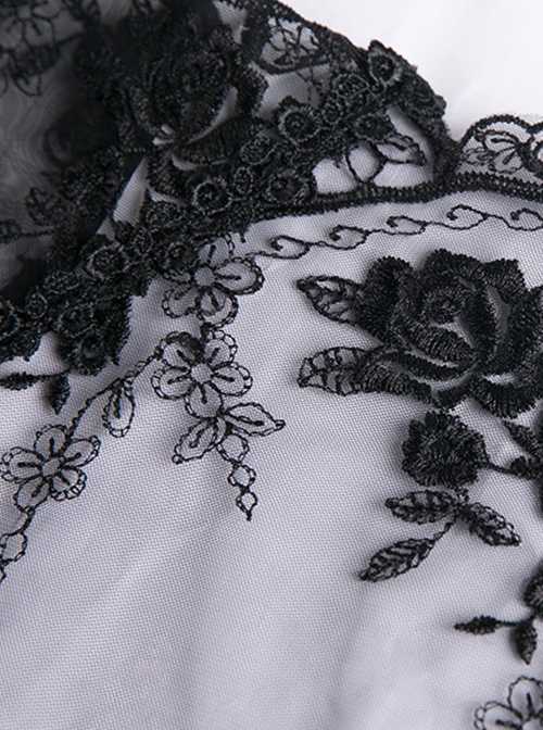 Gothic Black Sexy Rose Flower Lace Knitted Dress