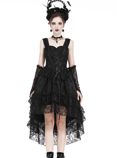 Black Lace Lace-up Gothic Lolita Sling Dress