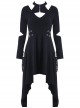 Punk Metal Hook Black Hollow Out Shoulder Gothic Midi Dress