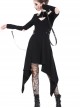 Punk Metal Hook Black Hollow Out Shoulder Gothic Midi Dress