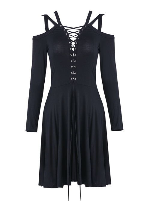Gothic Black Slit Chest Strap Backless Slim Sling Dress