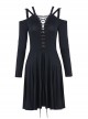 Gothic Black Slit Chest Strap Backless Slim Sling Dress