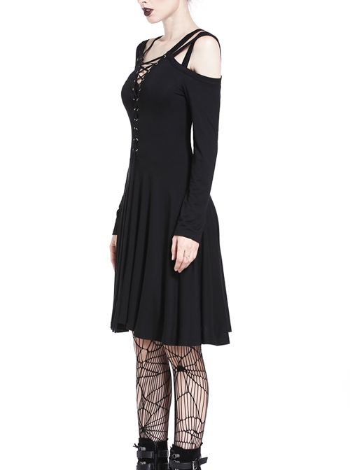 Gothic Black Slit Chest Strap Backless Slim Sling Dress