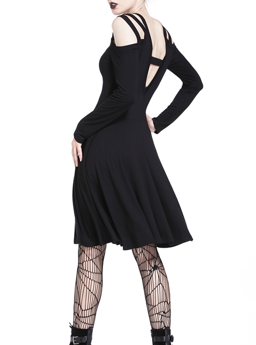 Gothic Black Slit Chest Strap Backless Slim Sling Dress