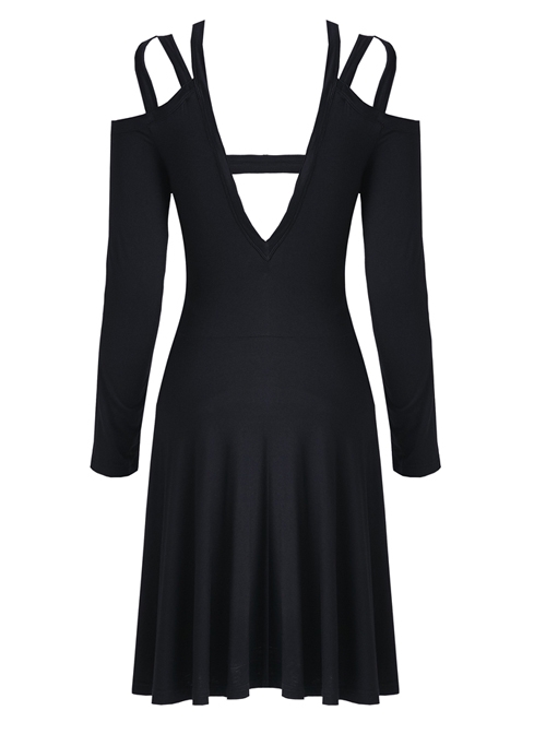 Gothic Black Slit Chest Strap Backless Slim Sling Dress