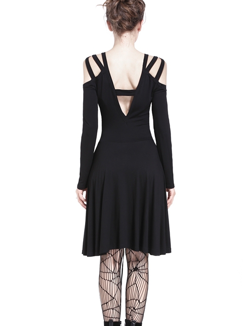 Gothic Black Slit Chest Strap Backless Slim Sling Dress