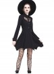 Gothic Sexy Heart Shaped Mesh Yarn Black Lapel Long Sleeve Dress