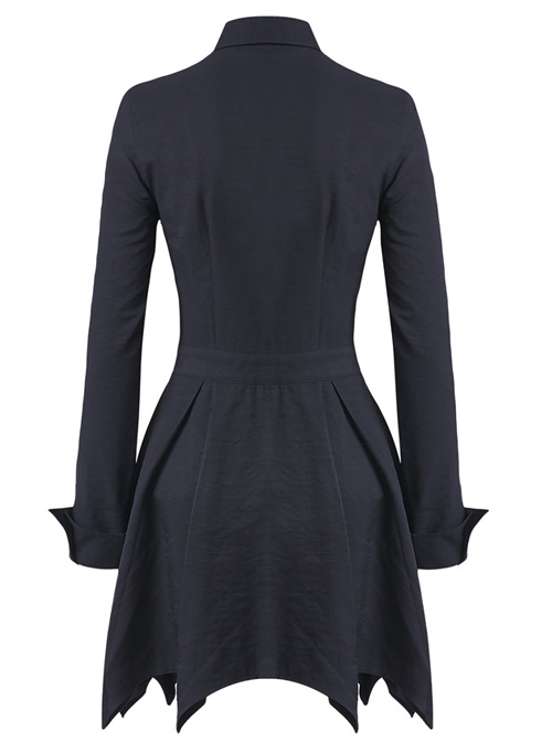 Gothic Sexy Heart Shaped Mesh Yarn Black Lapel Long Sleeve Dress