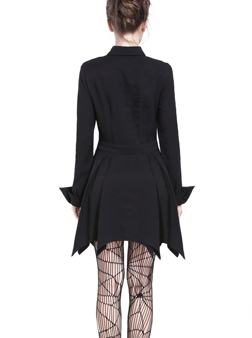 Gothic Sexy Heart Shaped Mesh Yarn Black Lapel Long Sleeve Dress