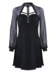 Gothic Punk Black Mesh Yarn Long Sleeve Slim Halter Dress
