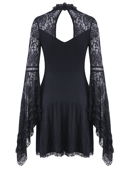 Elegant Black Lace Gothic Slim Knitted Short Dress