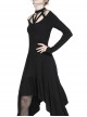 Gothic Black Straps Neckline Waterfall Hem Long Sleeve Dress