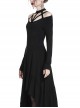 Gothic Black Straps Neckline Waterfall Hem Long Sleeve Dress
