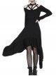 Gothic Black Straps Neckline Waterfall Hem Long Sleeve Dress