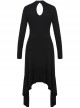 Gothic Black Straps Neckline Waterfall Hem Long Sleeve Dress